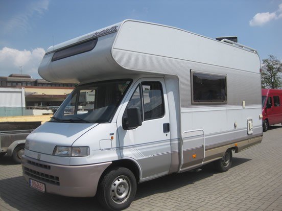 A Dethleffs motorhome with an overcab body