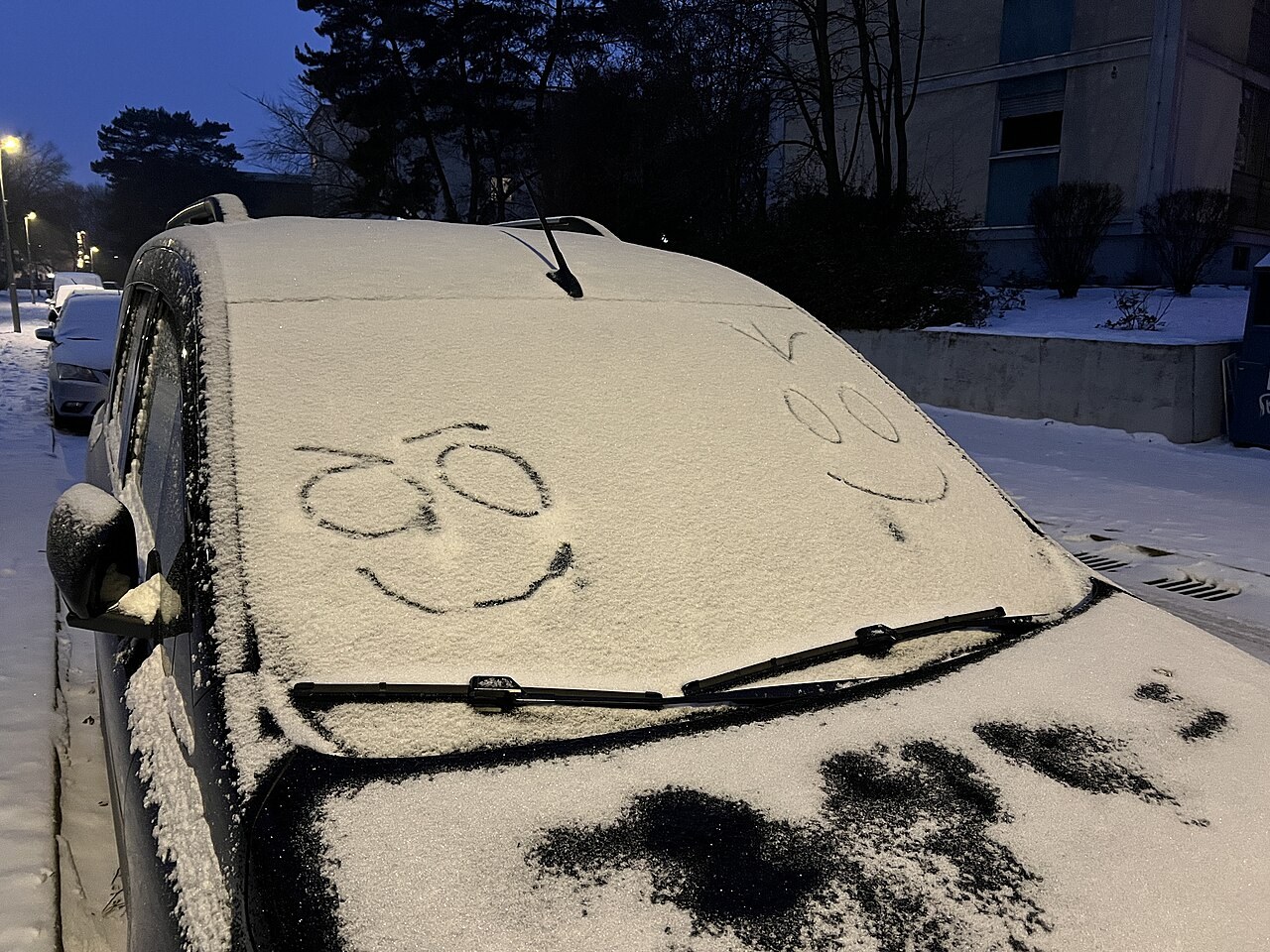 A parked car covered with snow