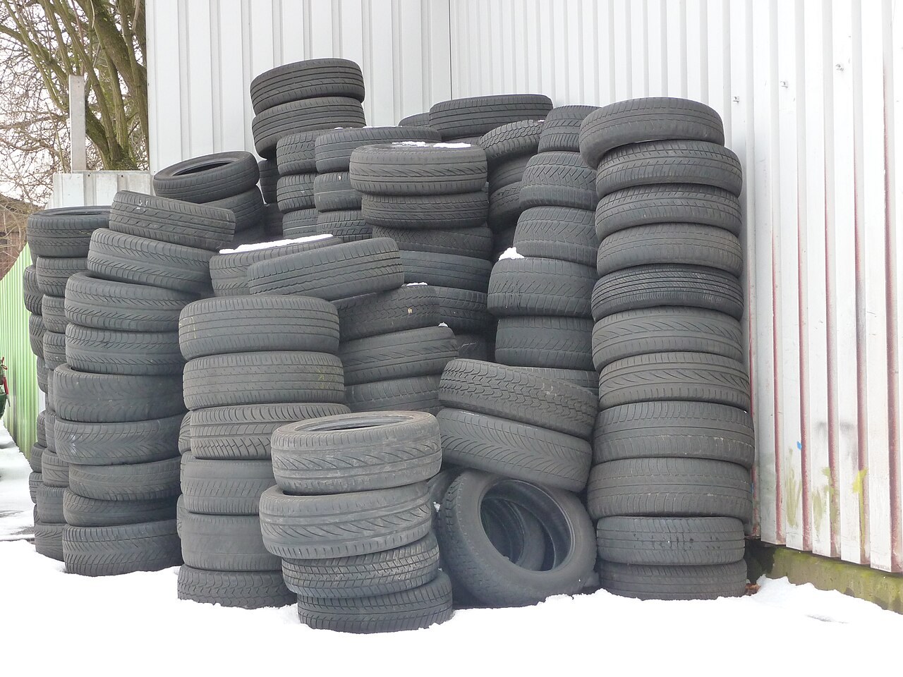 Removed tyres stacked together